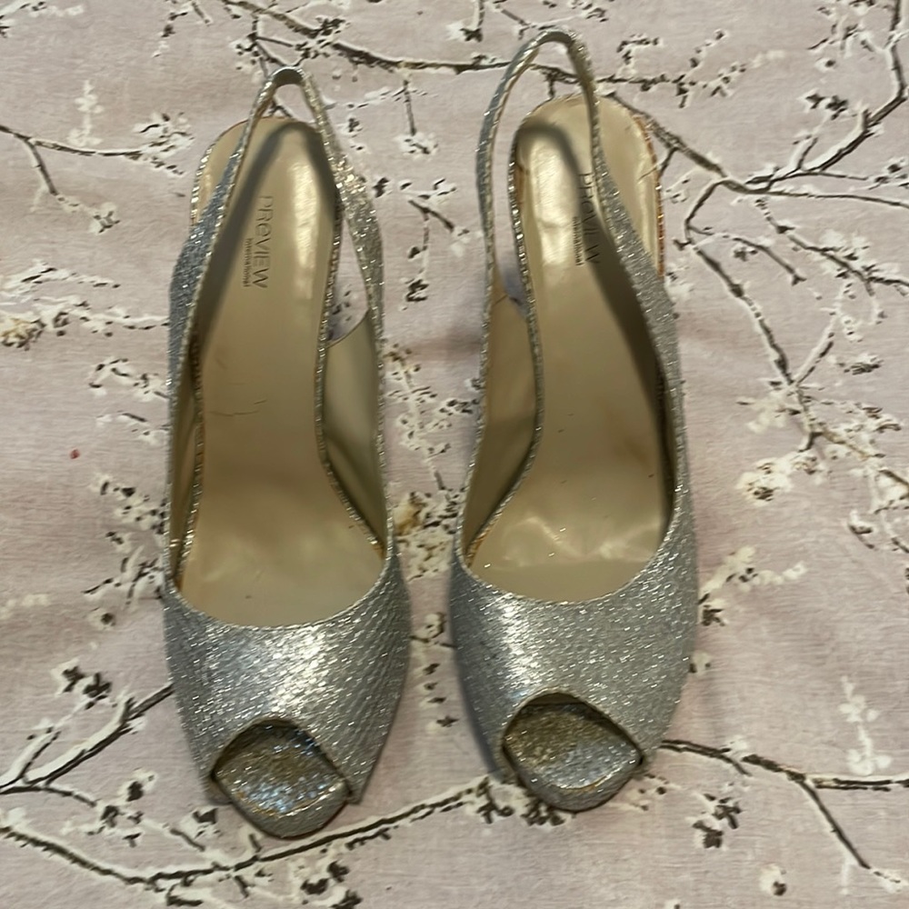 Silver Sparkle sling back heels size 10